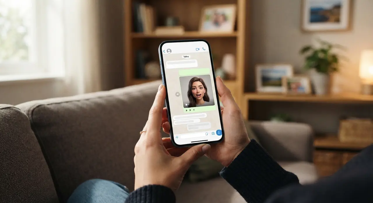 Demostración en pantalla de teléfono creando un vídeo con foto que habla mediante IA por WhatsApp