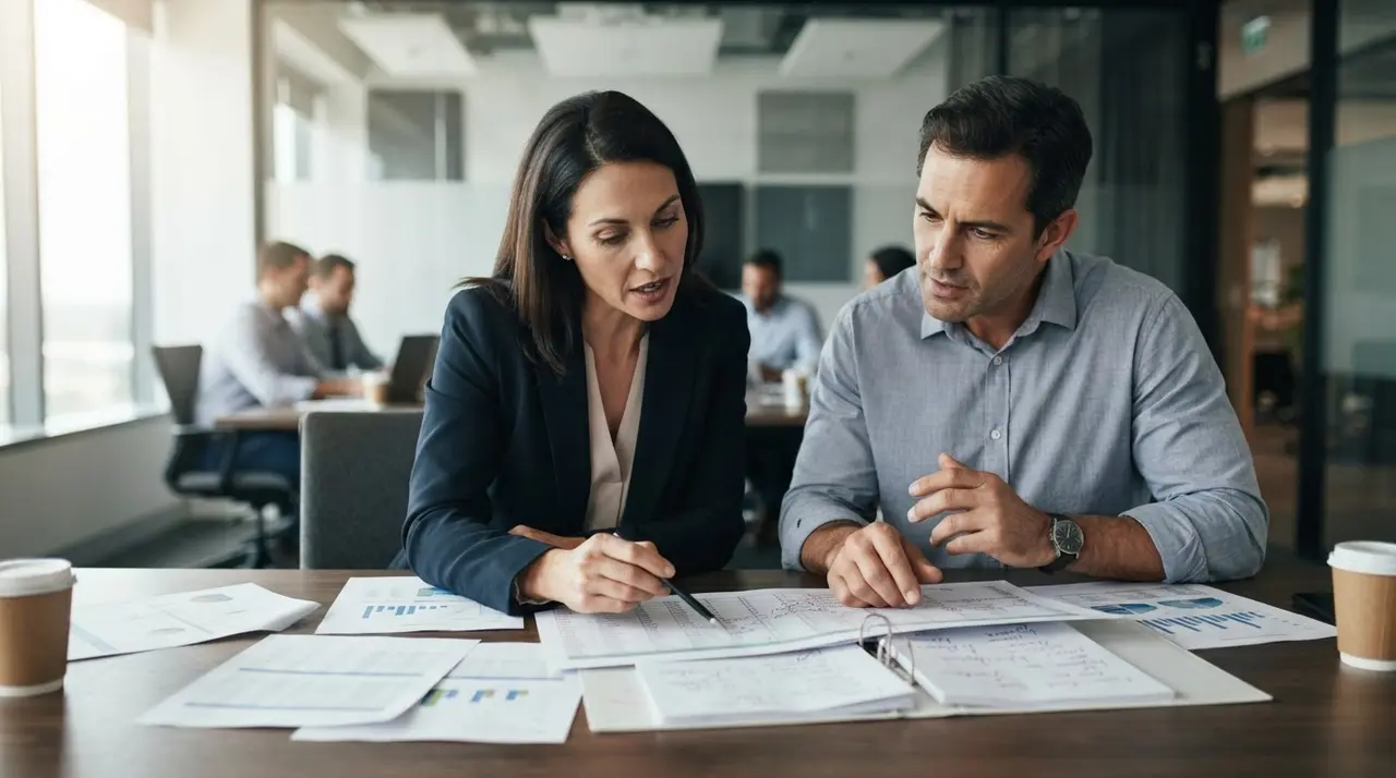 Gestores analisando o ciclo financeiro da empresa em uma reunião estratégica