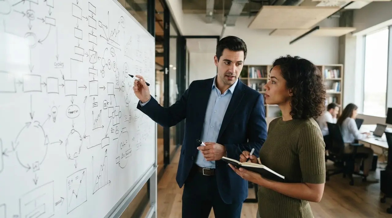 Gestores analisando estratégia financeira e operacional em uma empresa