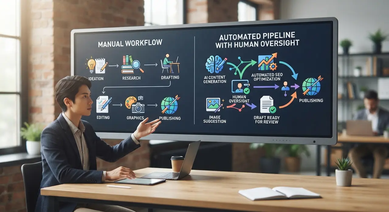 Comparativa de flujos de trabajo entre redacción manual y automatización editorial para WordPress
