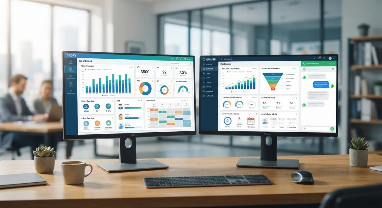 Insurance brokerage CRM dashboard showing API webhook integration with Botpress WhatsApp automation