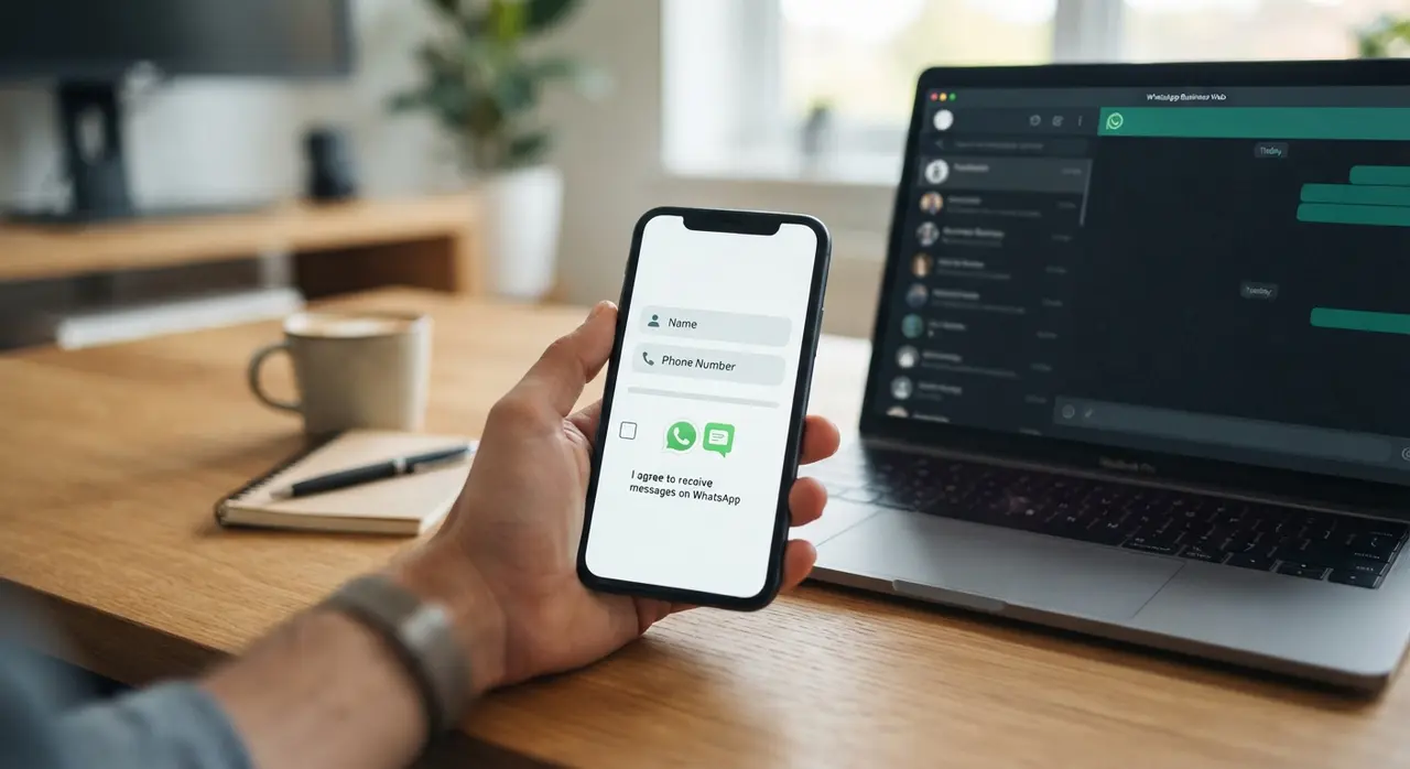 User agreeing to WhatsApp Business opt-in consent form on a mobile screen