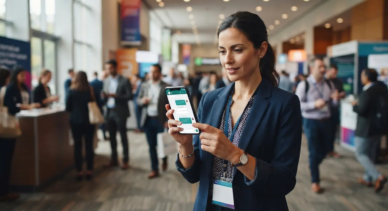 Coordenador de eventos gerenciando mensagens automatizadas de atendimento no WhatsApp para garantir eficiência operacional