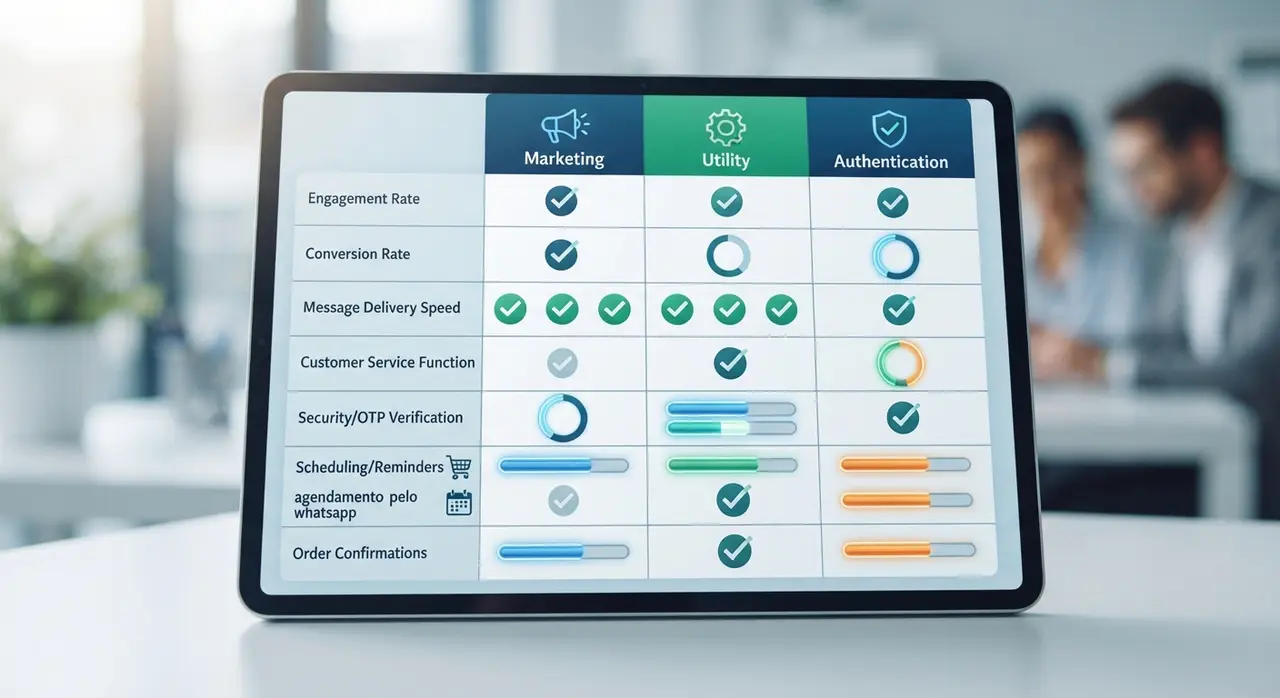 Comparison matrix of WhatsApp template categories for business messaging strategy