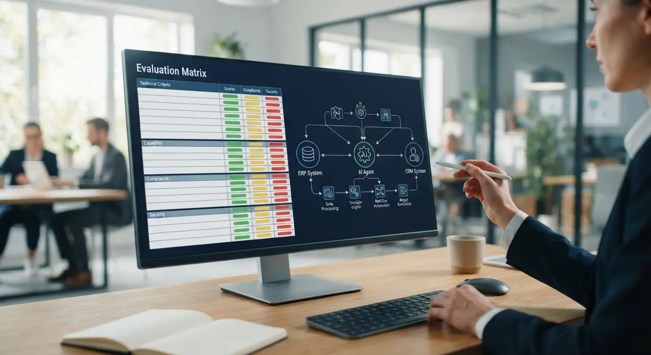 Intelligent agent vendor workflow integrating CRM, ERP, and WhatsApp with human review steps