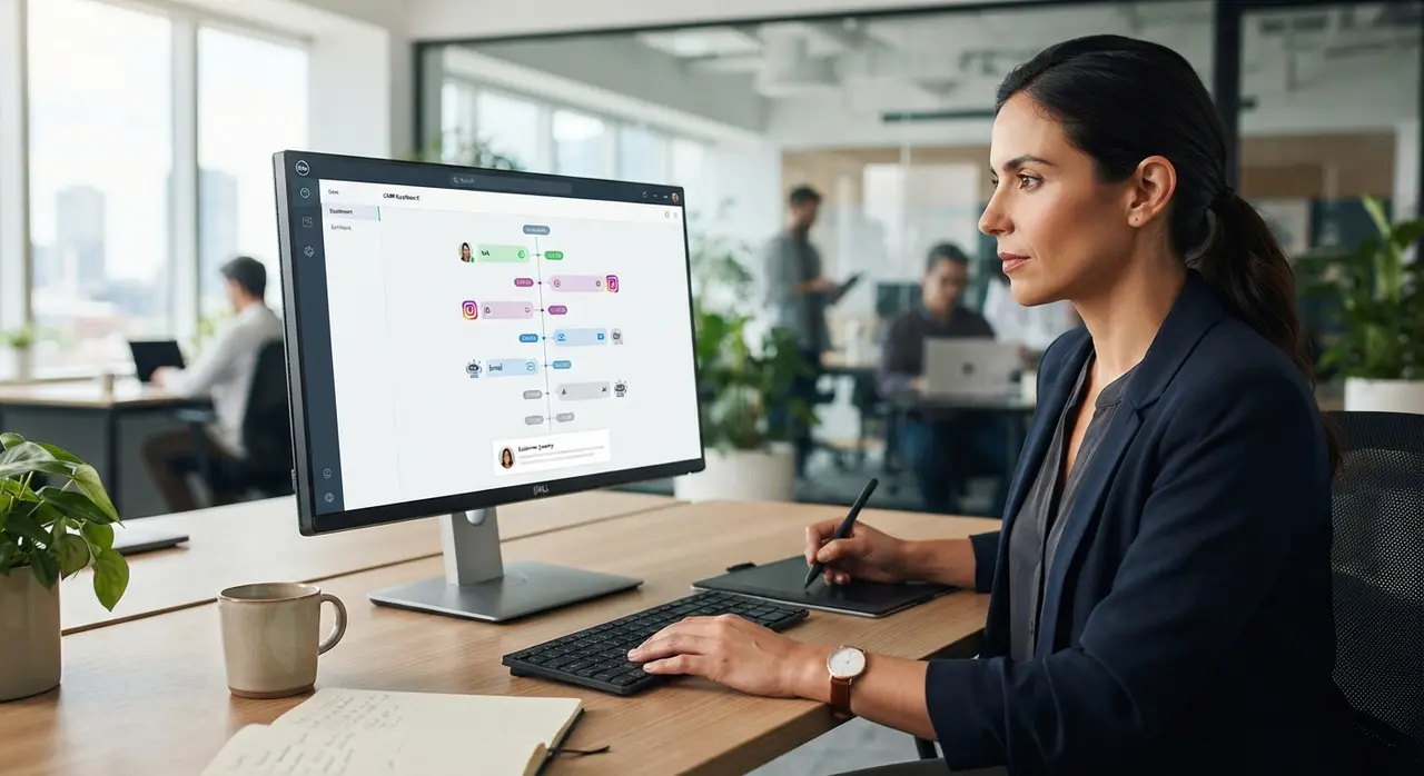 Plataforma de atención omnicanal con IA en el CRM unificando conversaciones de WhatsApp e Instagram en un único contexto