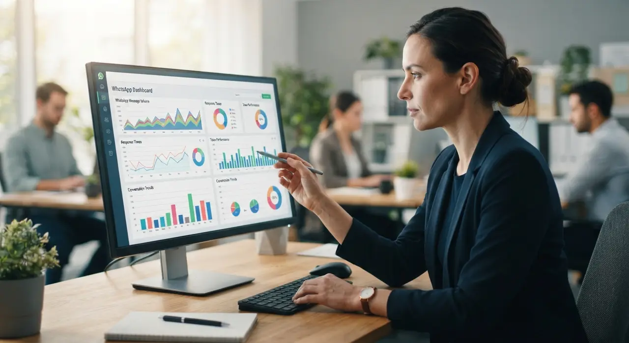 CRM performance dashboard displaying WhatsApp resolution times and agent service metrics