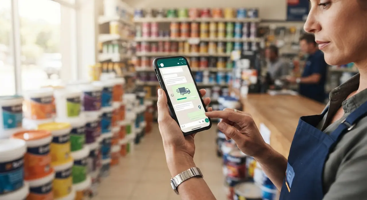 Post-sales AI agent confirming building material delivery and triggering next-stage reorder on WhatsApp