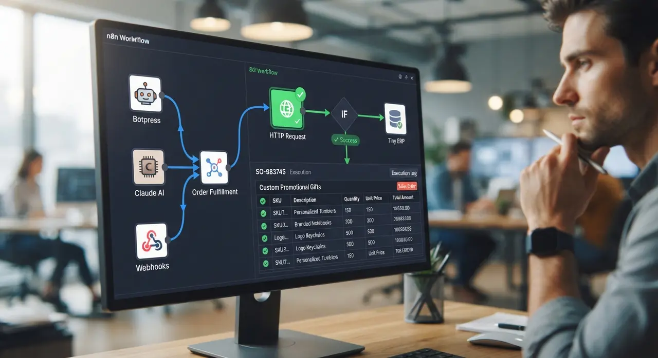 Gestor de producción revisando pedidos emitidos automáticamente vía Tiny API y Nuvemshop API