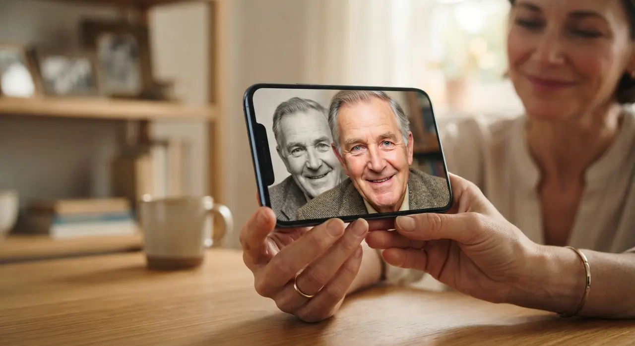 Restauración y animación de una foto antigua de un abuelo utilizando inteligencia artificial