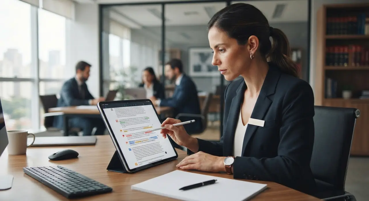 AI contract analysis agent interface highlighting critical clauses and legal risk levels.