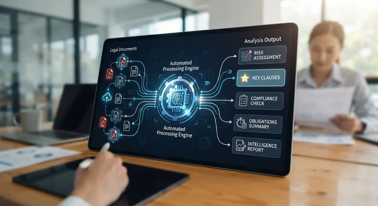 Managing attorney reviewing AI generated contract analysis summary before finalizing legal advice.