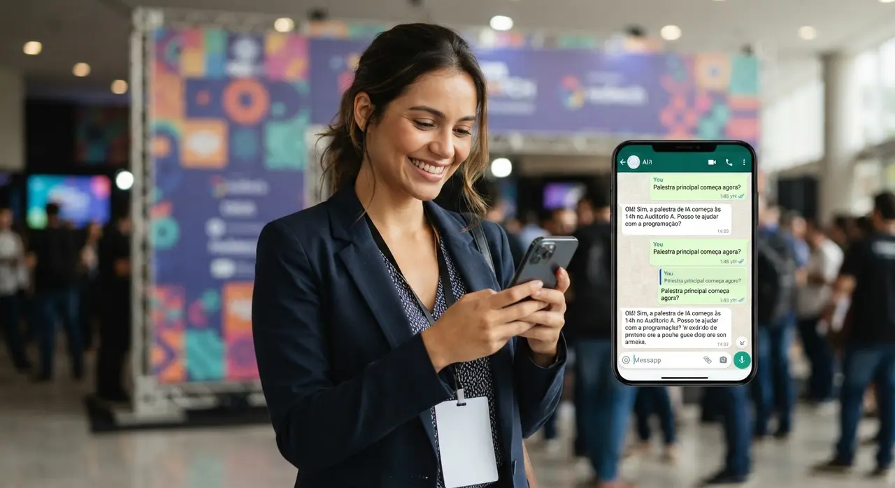 Participante do evento utilizando o assistente de IA via API do WhatsApp Business