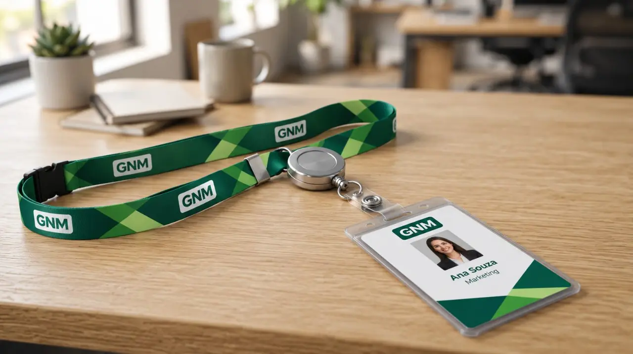 Kit de acessórios para crachá contendo cordão, roller clip e protetor rígido