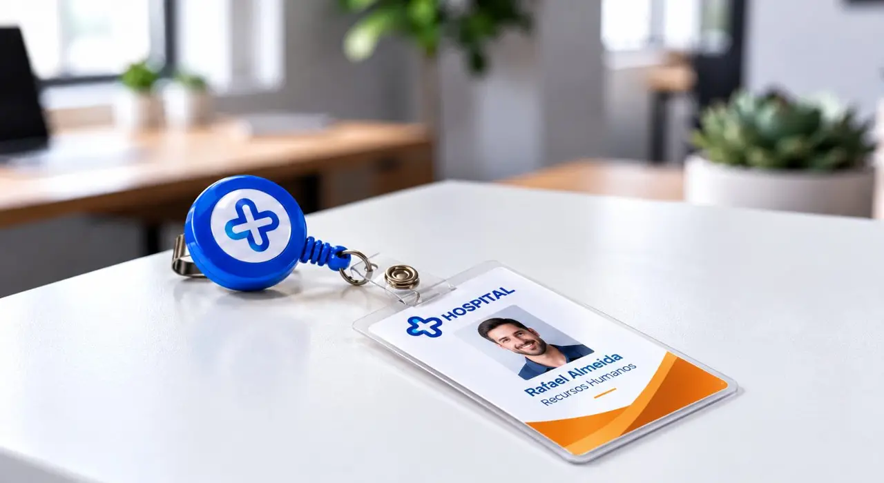 Roller clip personalizado com acabamento em resina brilhante sobre superfície branca